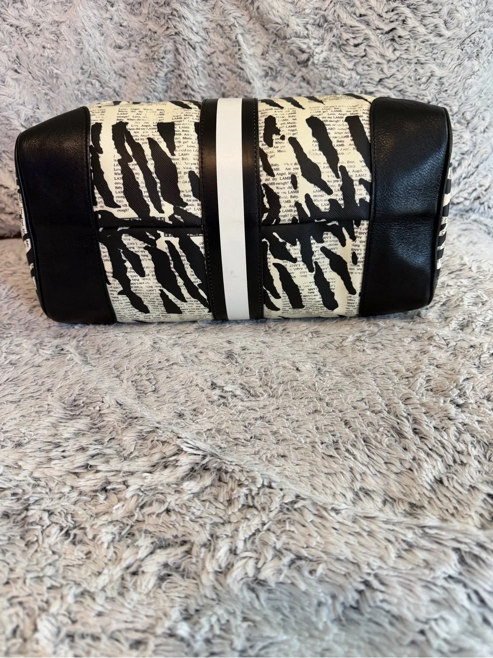L.A.M.B. Black and White Zebra Stripe Satchel with Gold Plaque